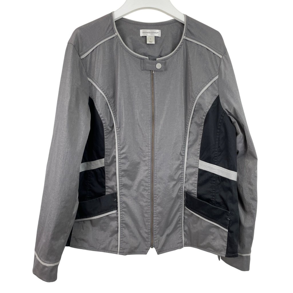 Christopher & Banks Gray Black Metallic Lined Full Zip Jacket Womens Size Xl